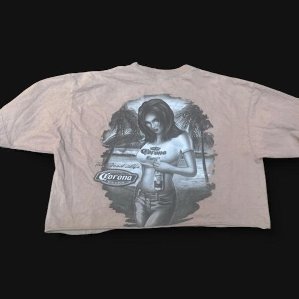 VTG Corona Extra "The Good Life" Girl Crop Top T-Shirt XL ODM 2001 Graphic Y2K